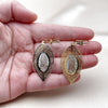 Oro Laminado Dangle Earring, Gold Filled Style Leaf and Guadalupe Design, Polished, Tricolor, 02.331.0074
