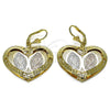 Oro Laminado Dangle Earring, Gold Filled Style Heart and Guadalupe Design, Diamond Cutting Finish, Tricolor, 02.331.0075