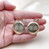 Oro Laminado Dangle Earring, Gold Filled Style Dolphin and Heart Design, Diamond Cutting Finish, Tricolor, 02.331.0076