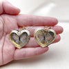 Oro Laminado Dangle Earring, Gold Filled Style Heart and Butterfly Design, Diamond Cutting Finish, Tricolor, 02.331.0077