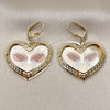 Oro Laminado Dangle Earring, Gold Filled Style Heart and Butterfly Design, Diamond Cutting Finish, Tricolor, 02.331.0077