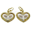 Oro Laminado Dangle Earring, Gold Filled Style Heart and Butterfly Design, Diamond Cutting Finish, Tricolor, 02.331.0077