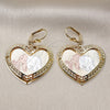 Oro Laminado Dangle Earring, Gold Filled Style Heart and Elephant Design, Diamond Cutting Finish, Tricolor, 02.331.0078