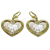 Oro Laminado Dangle Earring, Gold Filled Style Heart and Elephant Design, Diamond Cutting Finish, Tricolor, 02.331.0078