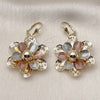 Oro Laminado Dangle Earring, Gold Filled Style Flower and Guadalupe Design, Diamond Cutting Finish, Tricolor, 02.331.0079