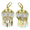 Oro Laminado Chandelier Earring, Gold Filled Style Guadalupe and Leaf Design, Diamond Cutting Finish, Tricolor, 02.331.0080