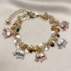 Oro Laminado Charm Bracelet, Gold Filled Style Elephant Design, Polished, Tricolor, 03.331.0335.07
