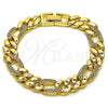 Oro Laminado Fancy Bracelet, Gold Filled Style Figaro Design, with White Cubic Zirconia, Polished, Golden Finish, 03.283.0489.0.7