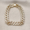 Oro Laminado Fancy Bracelet, Gold Filled Style Miami Cuban Design, with White Cubic Zirconia, Polished, Golden Finish, 03.283.0492.07
