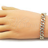 Oro Laminado Fancy Bracelet, Gold Filled Style Miami Cuban Design, with White Cubic Zirconia, Polished, Golden Finish, 03.283.0494.07