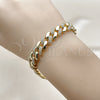 Oro Laminado Fancy Bracelet, Gold Filled Style Miami Cuban Design, with White Cubic Zirconia, Polished, Golden Finish, 03.283.0494.07