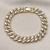 Oro Laminado Fancy Bracelet, Gold Filled Style Miami Cuban Design, with White Cubic Zirconia, Polished, Golden Finish, 03.283.0494.07