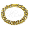 Oro Laminado Fancy Bracelet, Gold Filled Style Miami Cuban Design, with White Cubic Zirconia, Polished, Golden Finish, 03.283.0494.07