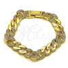 Oro Laminado Fancy Bracelet, Gold Filled Style Miami Cuban Design, with White Cubic Zirconia, Polished, Golden Finish, 03.283.0496.07