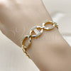 Oro Laminado Fancy Bracelet, Gold Filled Style Puff Mariner and Mariner Design, with White Cubic Zirconia, Polished, Golden Finish, 03.283.0501.07 (Thickness, 8 Inches Length)