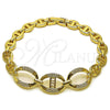 Oro Laminado Fancy Bracelet, Gold Filled Style Puff Mariner and Mariner Design, with White Cubic Zirconia, Polished, Golden Finish, 03.283.0501.07 (Thickness, 8 Inches Length)
