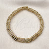 Oro Laminado Fancy Bracelet, Gold Filled Style Greek Key Design, with White Micro Pave, Polished, Golden Finish, 03.283.0505.07