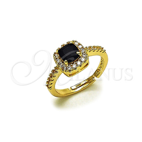 Oro Laminado Wedding Ring, Gold Filled Style Cluster Design, with Black and White Cubic Zirconia, Polished, Golden Finish, 01.283.0054.1