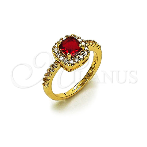 Oro Laminado Wedding Ring, Gold Filled Style Cluster Design, with Garnet and White Cubic Zirconia, Polished, Golden Finish, 01.283.0054.2