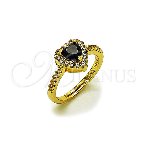 Oro Laminado Wedding Ring, Gold Filled Style Heart and Cluster Design, with Black and White Cubic Zirconia, Polished, Golden Finish, 01.283.0055.1