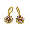 Oro Laminado Long Earring, Gold Filled Style Flower Design, with Multicolor Cubic Zirconia, Polished, Golden Finish, 02.283.0298
