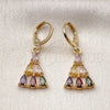 Oro Laminado Long Earring, Gold Filled Style Teardrop Design, with Multicolor Cubic Zirconia, Polished, Golden Finish, 02.283.0299