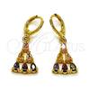 Oro Laminado Long Earring, Gold Filled Style Teardrop Design, with Multicolor Cubic Zirconia, Polished, Golden Finish, 02.283.0299