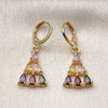 Oro Laminado Long Earring, Gold Filled Style Teardrop Design, with Multicolor Cubic Zirconia, Polished, Golden Finish, 02.283.0299