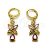 Oro Laminado Long Earring, Gold Filled Style Flower and Teardrop Design, with Multicolor Cubic Zirconia, Polished, Golden Finish, 02.283.0300