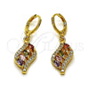 Oro Laminado Dangle Earring, Gold Filled Style with Multicolor and White Cubic Zirconia, Polished, Golden Finish, 02.283.0302