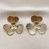 Oro Laminado Stud Earring, Gold Filled Style Flower Design, Diamond Cutting Finish, Golden Finish, 02.428.0051