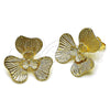 Oro Laminado Stud Earring, Gold Filled Style Flower Design, Diamond Cutting Finish, Golden Finish, 02.428.0051