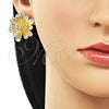 Oro Laminado Stud Earring, Gold Filled Style Flower Design, Polished, Golden Finish, 02.428.0052