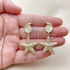 Oro Laminado Dangle Earring, Gold Filled Style Snail and Star Design, Matte Finish, Golden Finish, 02.428.0054
