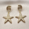 Oro Laminado Dangle Earring, Gold Filled Style Snail and Star Design, Matte Finish, Golden Finish, 02.428.0054