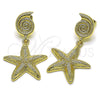 Oro Laminado Dangle Earring, Gold Filled Style Snail and Star Design, Matte Finish, Golden Finish, 02.428.0054
