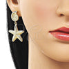 Oro Laminado Dangle Earring, Gold Filled Style Snail and Star Design, Matte Finish, Golden Finish, 02.428.0054