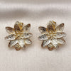 Oro Laminado Stud Earring, Gold Filled Style Flower Design, Diamond Cutting Finish, Golden Finish, 02.428.0055