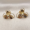 Oro Laminado Stud Earring, Gold Filled Style Flower Design, Diamond Cutting Finish, Golden Finish, 02.428.0056