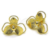 Oro Laminado Stud Earring, Gold Filled Style Flower Design, Diamond Cutting Finish, Golden Finish, 02.428.0056