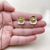 Oro Laminado Stud Earring, Gold Filled Style Flower Design, Diamond Cutting Finish, Golden Finish, 02.428.0060