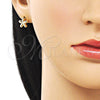 Oro Laminado Stud Earring, Gold Filled Style Flower and Hollow Design, Polished, Golden Finish, 02.163.0391
