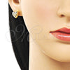 Oro Laminado Stud Earring, Gold Filled Style Heart and Hollow Design, Polished, Golden Finish, 02.163.0394