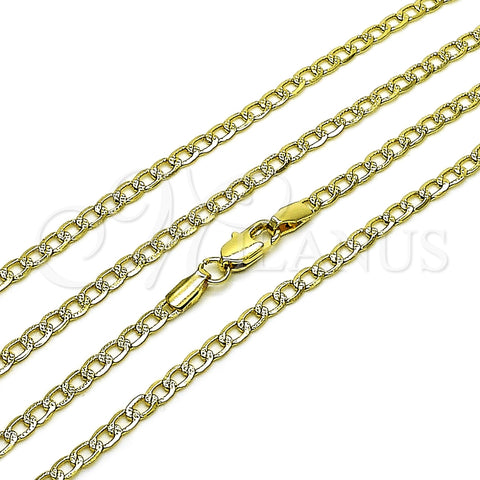 Oro Laminado Basic Necklace, Gold Filled Style Curb and Pave Cuban Design, Diamond Cutting Finish, Golden Finish, 04.213.0357.22