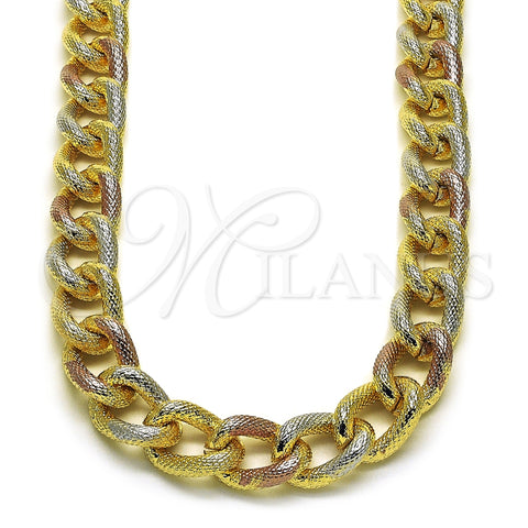 Oro Laminado Basic Necklace, Gold Filled Style Miami Cuban Design, Diamond Cutting Finish, Tricolor, 03.331.0236.1.20
