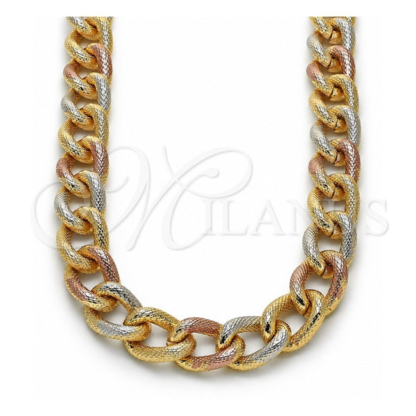 Oro Laminado Basic Necklace, Gold Filled Style Miami Cuban Design, Diamond Cutting Finish, Tricolor, 03.331.0236.1.20 (14 MM Thickness, 20 Inches Length)