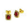 Oro Laminado Stud Earring, Gold Filled Style Cluster Design, with Garnet and White Cubic Zirconia, Polished, Golden Finish, 02.344.0173