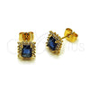 Oro Laminado Stud Earring, Gold Filled Style Cluster Design, with Sapphire Blue and White Cubic Zirconia, Polished, Golden Finish, 02.344.0173.1