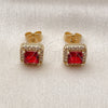 Oro Laminado Stud Earring, Gold Filled Style Cluster Design, with Garnet and White Cubic Zirconia, Polished, Golden Finish, 02.344.0175