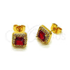 Oro Laminado Stud Earring, Gold Filled Style Cluster Design, with Garnet and White Cubic Zirconia, Polished, Golden Finish, 02.344.0175